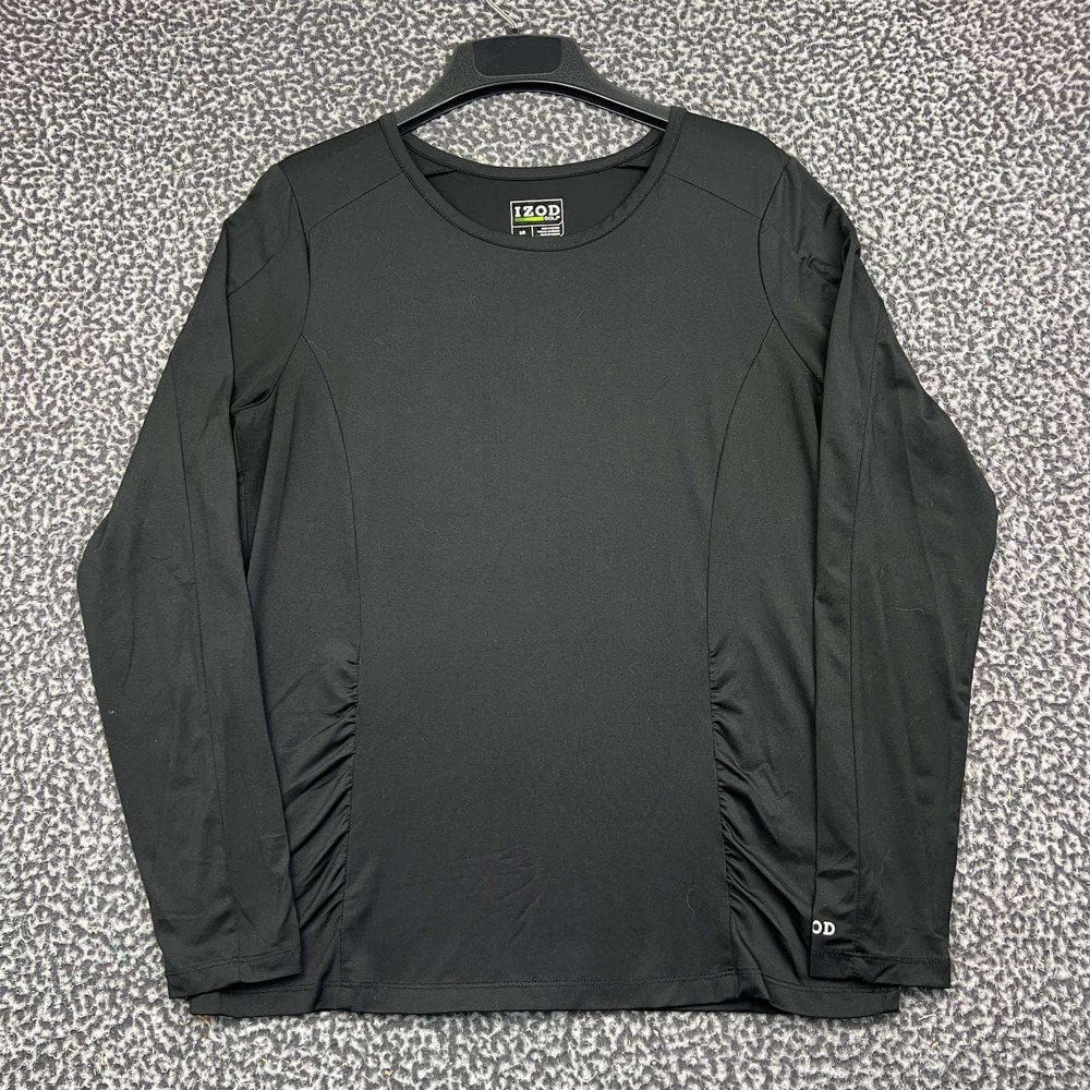 IZOD Golf Shirt Women Large Black Long Sleeve Ruched Active Performance L